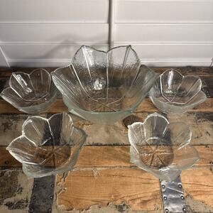 Vintage Pilgrim Glass 5 Piece Salad Bowl Set Hand-Blown